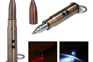 Kuličkové pero ve tvaru náboje s LED svítilnou a laserovým ukazovátkem a poštovné ZDARMA!