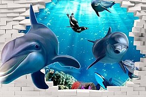3D samolepka na zeď - delfíni a poštovné ZDARMA!