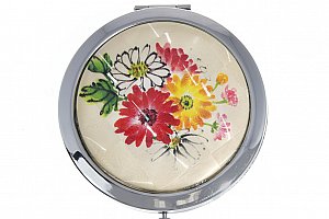 Kapesní kosmetické zrcátko Retro květiny kovové