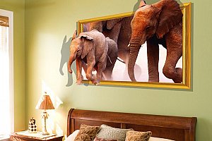 3D samolepka na zeď - Běžící sloni a poštovné ZDARMA s dodáním do 2 dnů!
