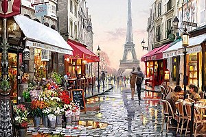 Malování podle čísel na plátno - sada s motivem pařížské ulice a poštovné ZDARMA!