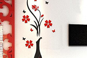 Samolepka na zeď - váza s květinami a poštovné ZDARMA!
