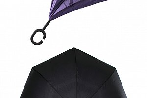 Obrácený holový deštník s dvojitým potahem v fialové barvě