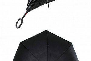 Obrácený holový deštník s dvojitým potahem v černé barvě