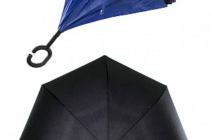 Obrácený holový deštník s dvojitým potahem v modré barvě