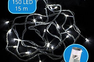 Vánoční řetěz LED osvětlení, délka 15m, 150 LED, kabel bílý
