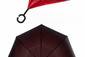 Obrácený holový deštník s dvojitým potahem v červené barvě