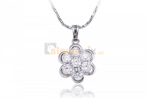 Rhodiovaný náhrdelník - řetízek a přívěsek Jasmine ve tvaru květiny se zirkony Ostatní