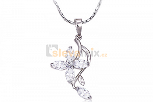 Rhodiovaný náhrdelník - řetízek a přívěsek Lilly ve tvaru květiny se zirkony Ostatní