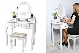 Malatec, 4647 Bílý toaletní stolek se zrcadlem a stoličkou