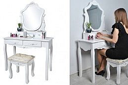 Malatec, 4648 Bílý toaletní stolek se zrcadlem a stoličkou