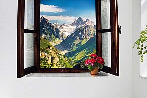 3D samolepka - okno s výhledem na hory a poštovné ZDARMA!