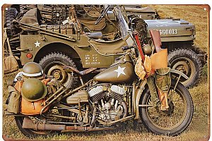 Retro plechová cedule - americký vojenský motocykl a poštovné ZDARMA!