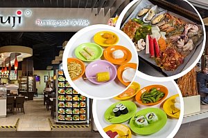 Kupon na slevu na Running Sushi v restauraci Fuji. Sushi, saláty, ovoce, dezerty aj.