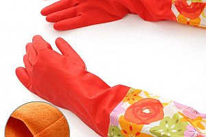 Zateplené gumové rukavice Flowers