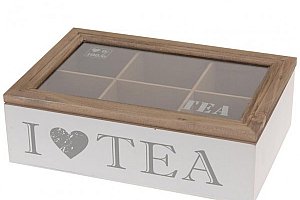 Dřevěný box na čajové sáčky Love Tea