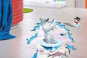 3D samolepka na podlahu - Lední medvědi a tučňáci a poštovné ZDARMA!
