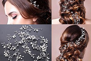 Svatební ozdoba do vlasů - Girlanda velká s krystalky a perly