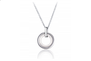 Ocelový keramický náhrdelník - řetízek a přívěsek ve tvaru dvojitého kruhu Double Round - chirurgická ocel 316L Jewellis