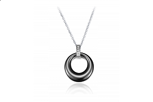 Ocelový keramický náhrdelník - řetízek a přívěsek se zirkony ve tvaru kruhu Round Donut - chirurgická ocel 316L Jewellis
