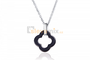 Ocelový keramický náhrdelník - řetízek a přívěsek ve tvaru čtyřlístek Clover - chirurgická ocel 316L Jewellis