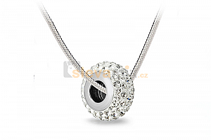 Ocelový náhrdelník - řetízek a přívěsek oválný korálek s krystaly - chirurgická ocel Jewellis