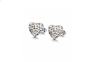 Ocelové náušnice Crystal Pavé pecky ve tvaru srdce s krystaly (chirurgická ocel 316L) Jewellis