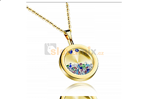Elegantní dámský ocelový náhrdelník - řetízek a přívěsek ve tvaru kulatého talismanu s krystaly Ostatní