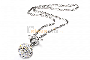 Ocelový náhrdelník - řetízek a přívěsek ve tvaru kuličky s krystaly - chirurgická ocel Jewellis
