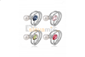 Rhodiovaný prsten Elements se zirkony, perlou a krystalem Swarovski Jewellis
