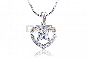 Rhodiovaný náhrdelník - řetízek a přívěsek Hearteen ve tvaru srdce se čtvercem uprostřed se zirkony Ostatní