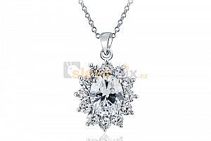 Luxusní rhodiovaný náhrdelník - řetízek a přívěsek Floral ve tvaru květiny se zirkony Ostatní