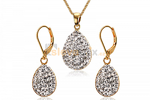 Pozlacený ocelový set Sparkling Drop - náhrdelník a náušnice ve tvaru kapky s krystaly Jewellis