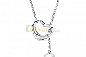 Ocelový náhrdelník Open Heart Simple Pearl ve tvaru srdce s perlou Swarovski - chirurgická ocel 316L Jewellis