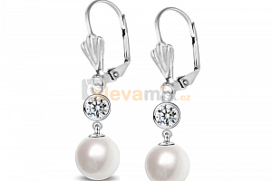 Ocelové visací náušnice Princess Pearl s perlami a krystaly Swarovski - chirurgická ocel 316L Jewellis
