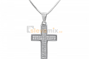 Rhodiovaný náhrdelník - řetízek a přívěsek Cross ve tvaru kříže se zirkony Ostatní