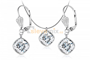 Ocelový set - náušnice a náhrdelník Simple Cushion s krystaly Swarovski Jewellis