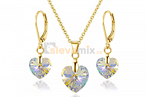 Ocelový pozlacený set Xilion Hearts s krystaly Swarovski ve tvaru srdce Jewellis