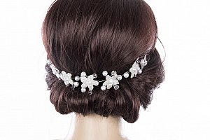 Svatební ozdoba do vlasů - čelenka Stříbrné kytky s krystalky