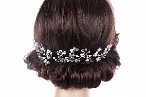 Svatební ozdoba do vlasů - čelenka Stříbrná větvička s perly a krystalky