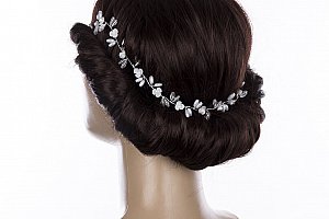 Svatební ozdoba do vlasů - čelenka Stříbrné kytky s krystalky do vlasů