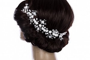 Fashion Icon Svatební ozdoba do vlasů - čelenka Crystal Flowers s krystalky a perly