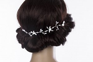 Svatební ozdoba do vlasů - čelenka Silver větvička s perly a krystalky
