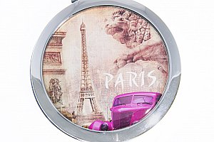 Kapesní kulaté zrcátko Paris Summer kovové fialové auto