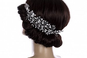 Svatební ozdoba do vlasů - čelenka Stříbrná větvička velká s perly a krystalky