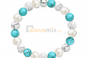 Náramek Gemstone Pearl z přírodních kamenů a perel Swarovski - magnezit a tyrkys Jewellis