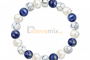 Náramek Gemstone Pearl z přírodních kamenů a perel Swarovski - lapis lazuli a magnezit Jewellis