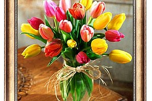 5D DIY obraz z kamínků - Váza s tulipány a poštovné ZDARMA!