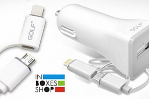 Autonabíječka - pevný kabel micro USB a redukcí pro Apple