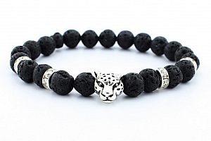 Náramek z lávových kamenů leopard- stříbrný SSB00054 Barva: Černá